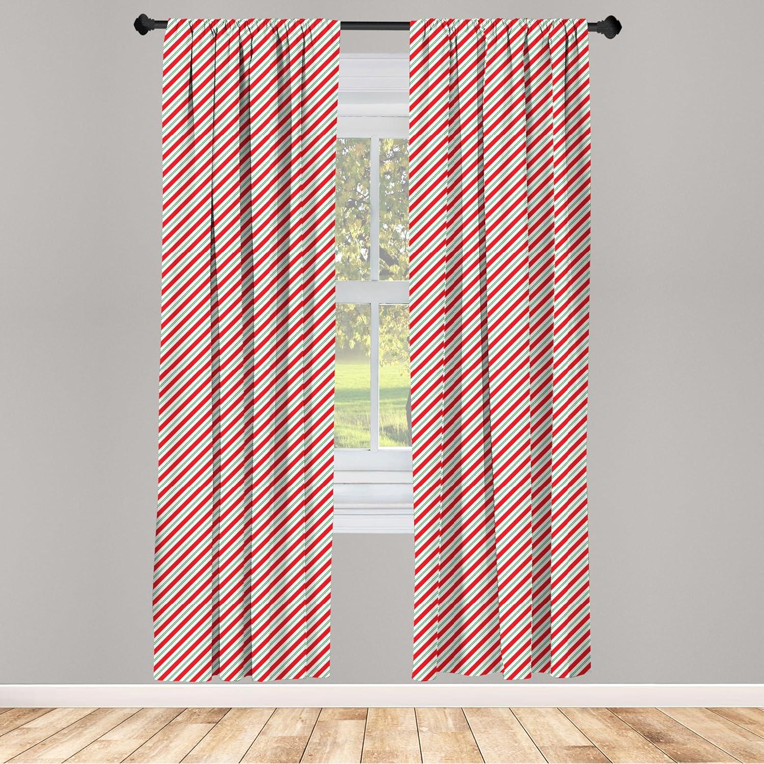 imageAmbesonne Candy Cane Window Curtains Pack of 2 Bicolor Stripes and Lines Traditional Design Seasonal Pattern Lightweight Set with Rod Pocket 4 Panels of 28 x 63 Red Fern Green White