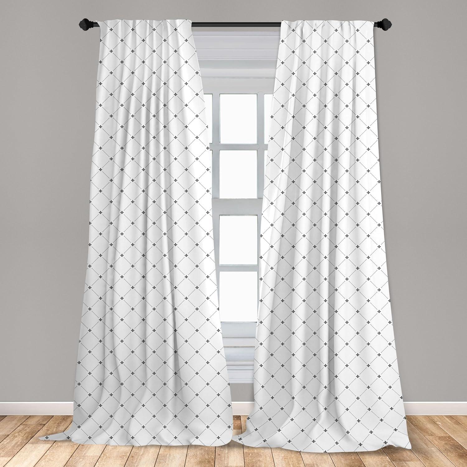 imageAmbesonne Fleur De Lis Window Curtains Monochrome Style Damask Pattern with Vintage Geometric Diamond Lines Lightweight Decor 2Panel Set with Rod Pocket Pair of 28 x 95 White and Black