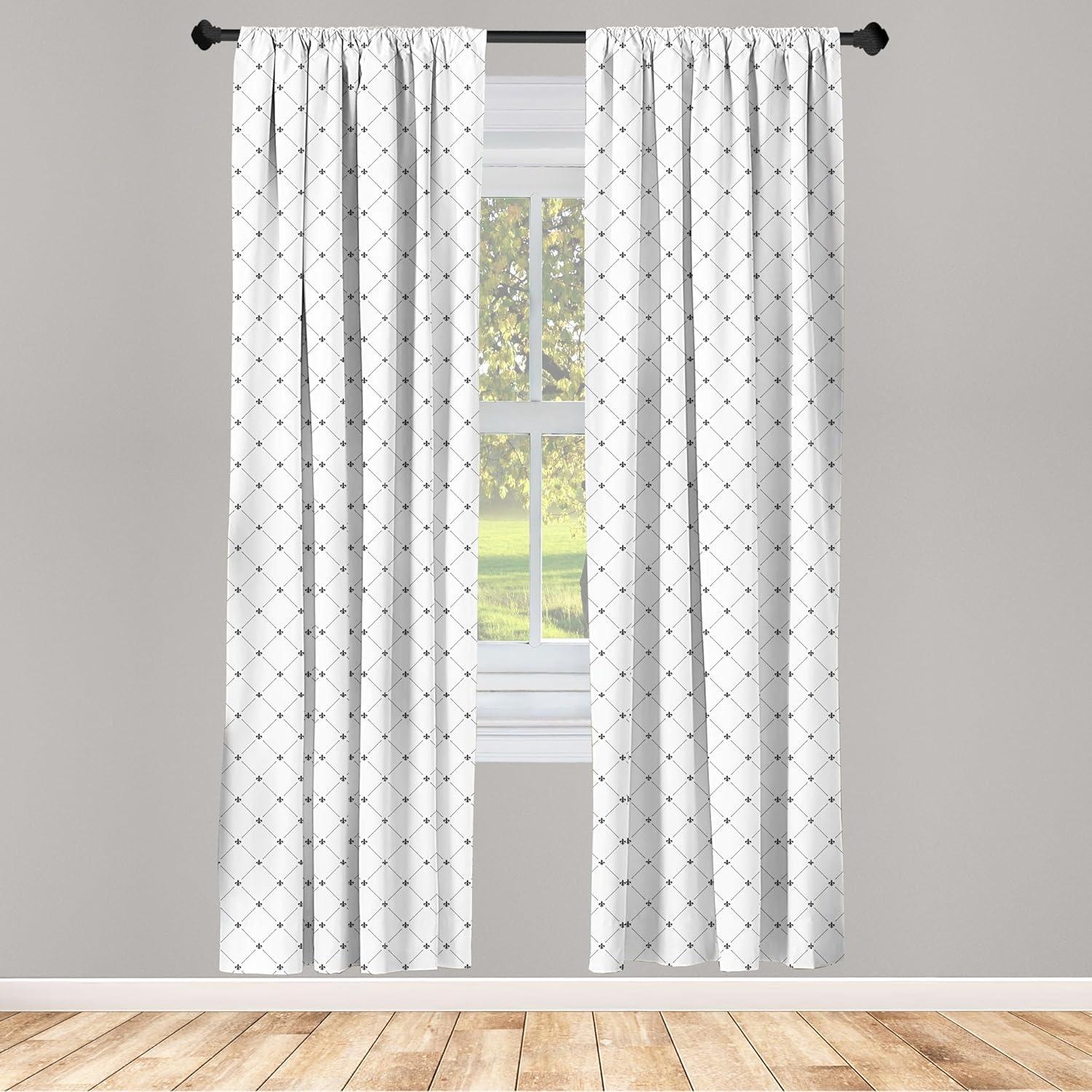 imageAmbesonne Fleur De Lis Window Curtains Monochrome Style Damask Pattern with Vintage Geometric Diamond Lines Lightweight Decor 2Panel Set with Rod Pocket Pair of 28 x 95 White and Black