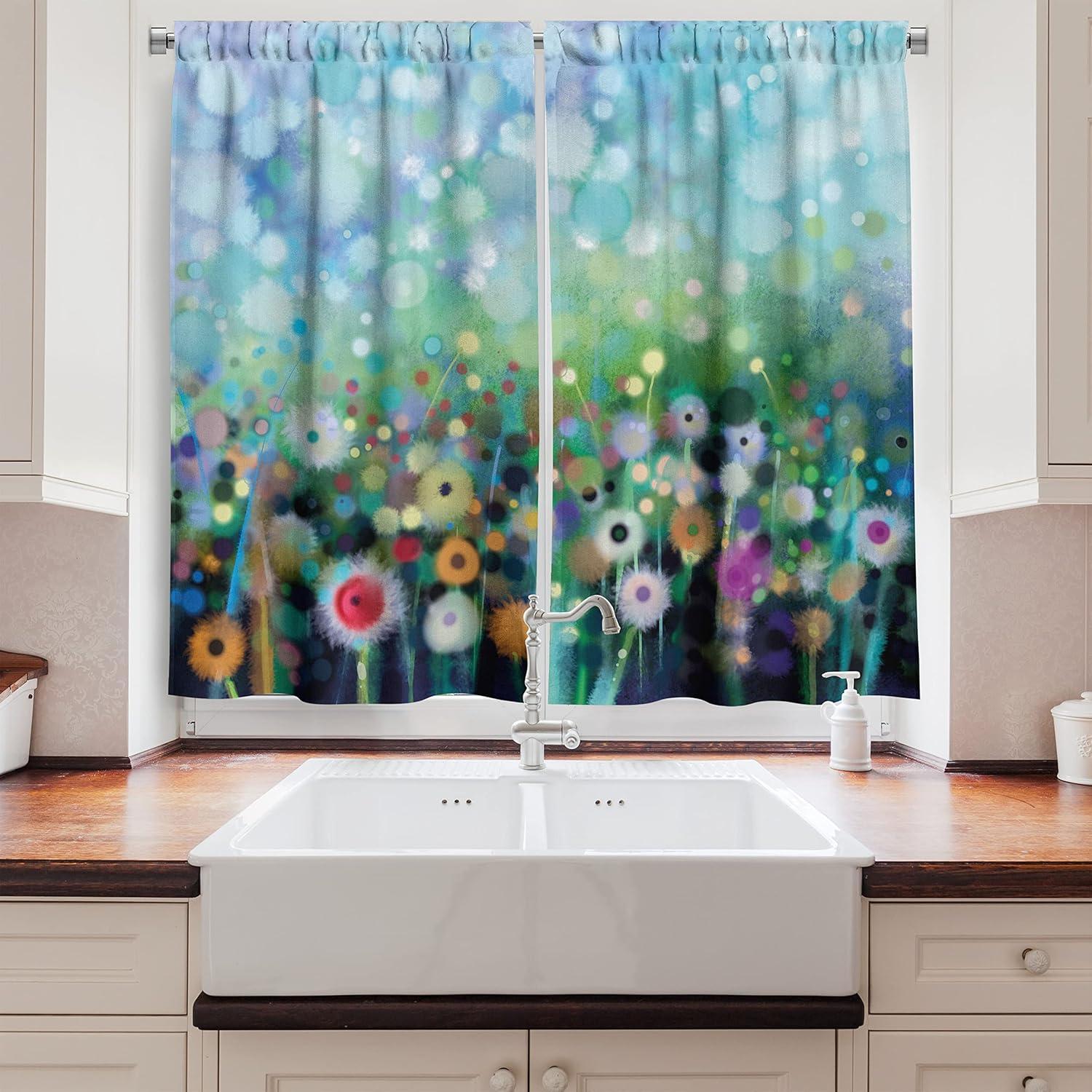 imageAmbesonne Flower Kitchen Curtains Dandelion in Air Splashes Pollination Time Mother Earth Growing Giving Life Window Drapes 2 Panel Set for Kitchen Cafe Decor 55 x 39 Aqua Green