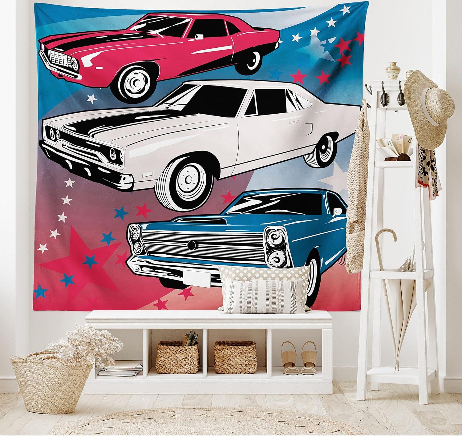 imageAmbesonne Geometric Tapestry Diamond and Triangle Diagonal Shaped Symmetric Folk Pattern Wall Hanging for Bedroom Living Room Dorm Decor 60 X 80 Black WhiteRed Beige Blue