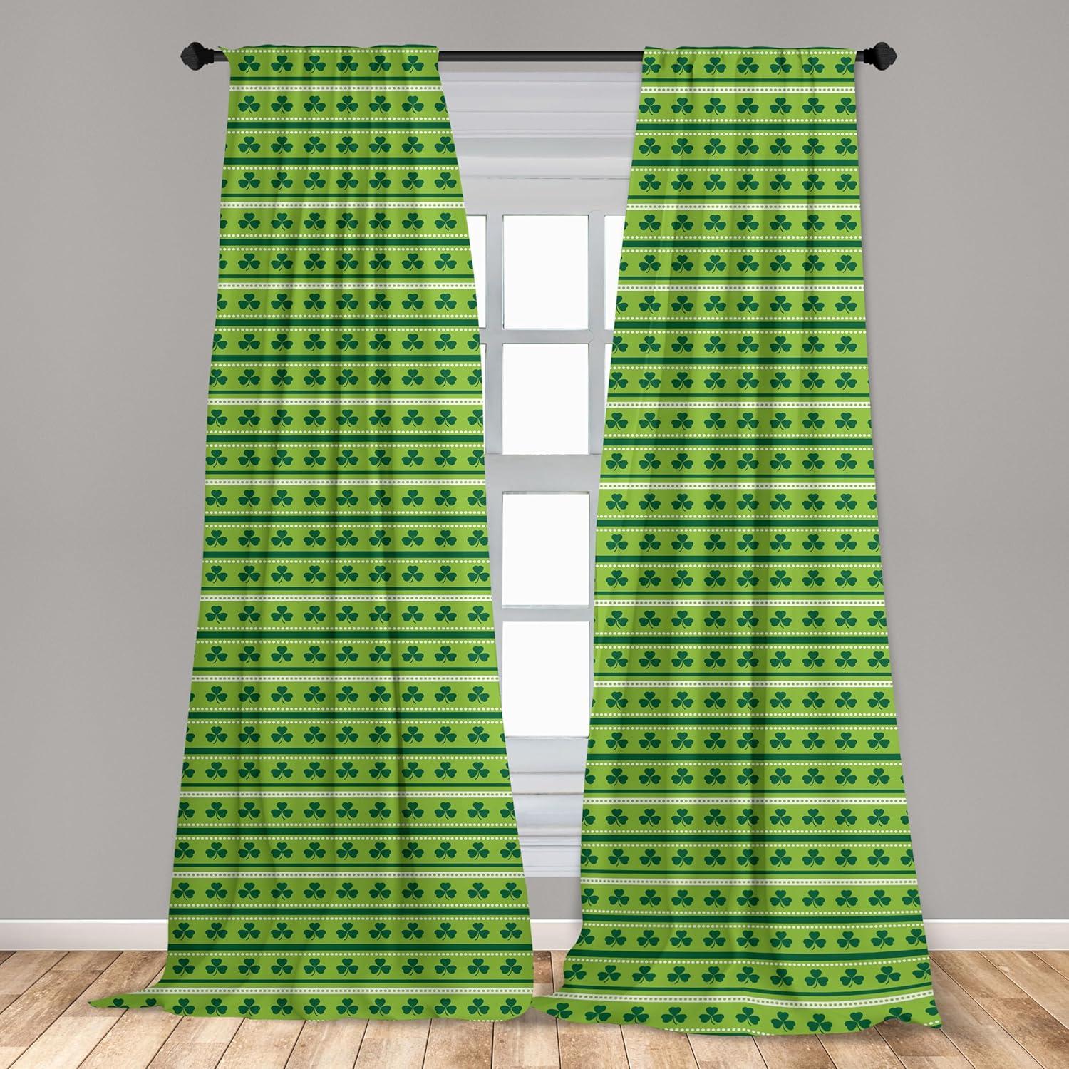 imageAmbesonne Green Window Curtains Traditional Irish Pattern Clovers Happy St Patricks Day Theme Lightweight Decor 2Panel Set with Rod Pocket Pair of 28 x 63 Lime Green
