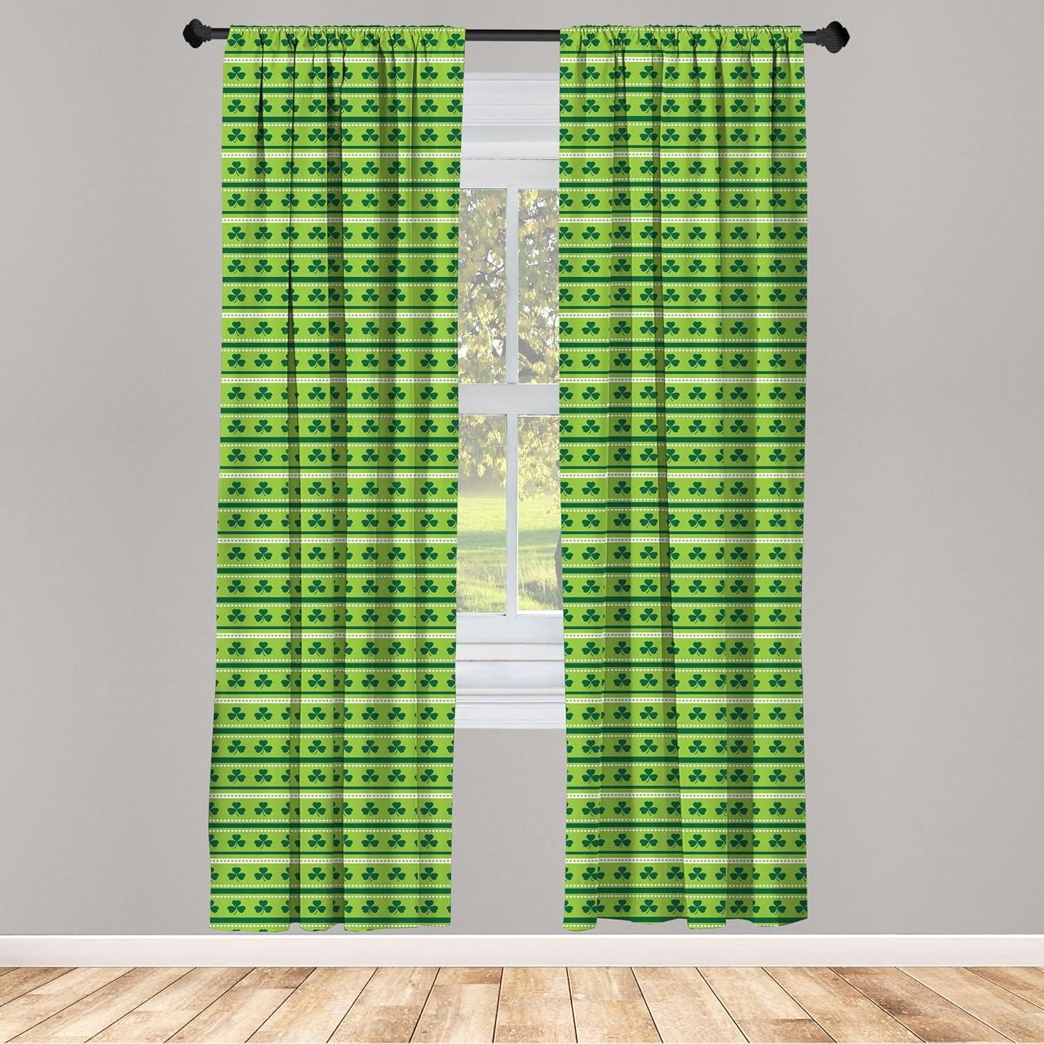 imageAmbesonne Green Window Curtains Traditional Irish Pattern Clovers Happy St Patricks Day Theme Lightweight Decor 2Panel Set with Rod Pocket Pair of 28 x 63 Lime Green