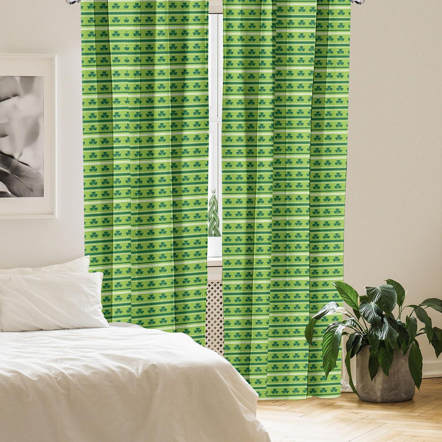 imageAmbesonne Green Window Curtains Traditional Irish Pattern Clovers Happy St Patricks Day Theme Lightweight Decor 2Panel Set with Rod Pocket Pair of 28 x 63 Lime Green