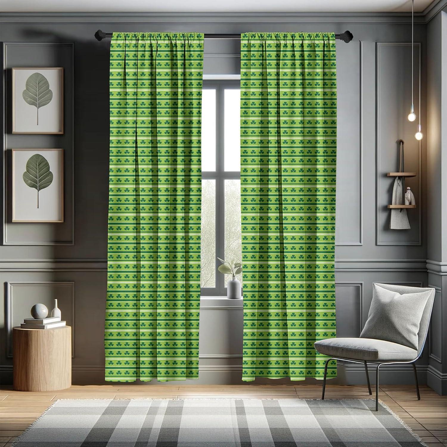 imageAmbesonne Green Window Curtains Traditional Irish Pattern Clovers Happy St Patricks Day Theme Lightweight Decor 2Panel Set with Rod Pocket Pair of 28 x 63 Lime Green
