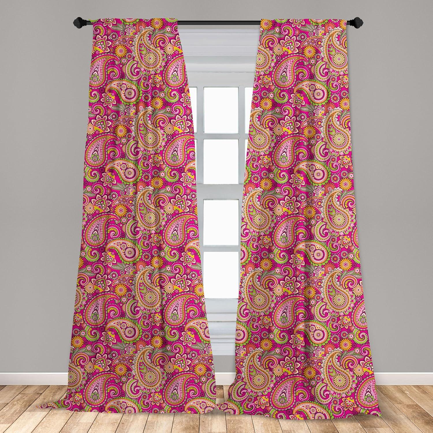 imageAmbesonne Hippie Curtains Bohemian Flourish Violet Blossom Lotus Folk Window Treatments 2 Panel Set for Living Room Bedroom Pair of 28 x 95 Pink Orange