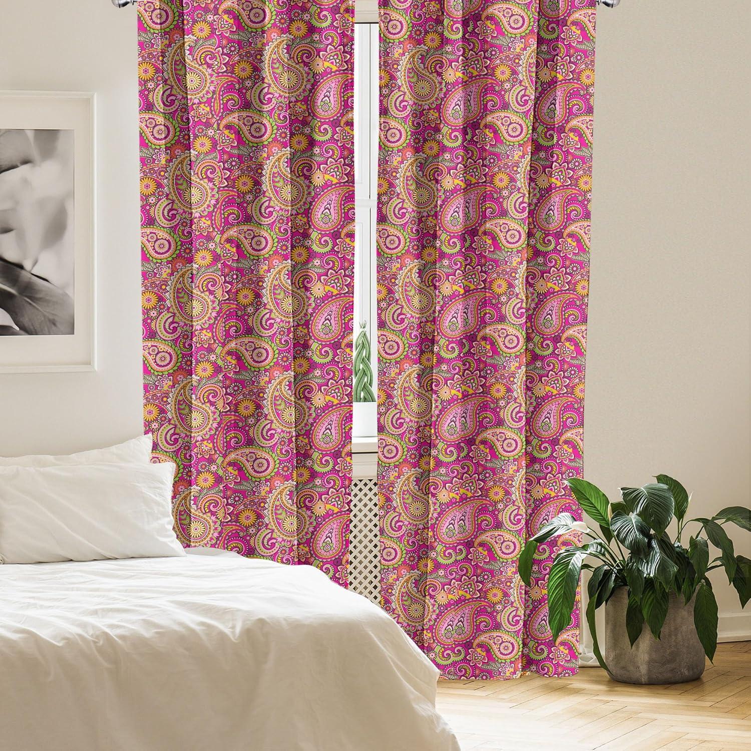 imageAmbesonne Hippie Curtains Bohemian Flourish Violet Blossom Lotus Folk Window Treatments 2 Panel Set for Living Room Bedroom Pair of 28 x 95 Pink Orange