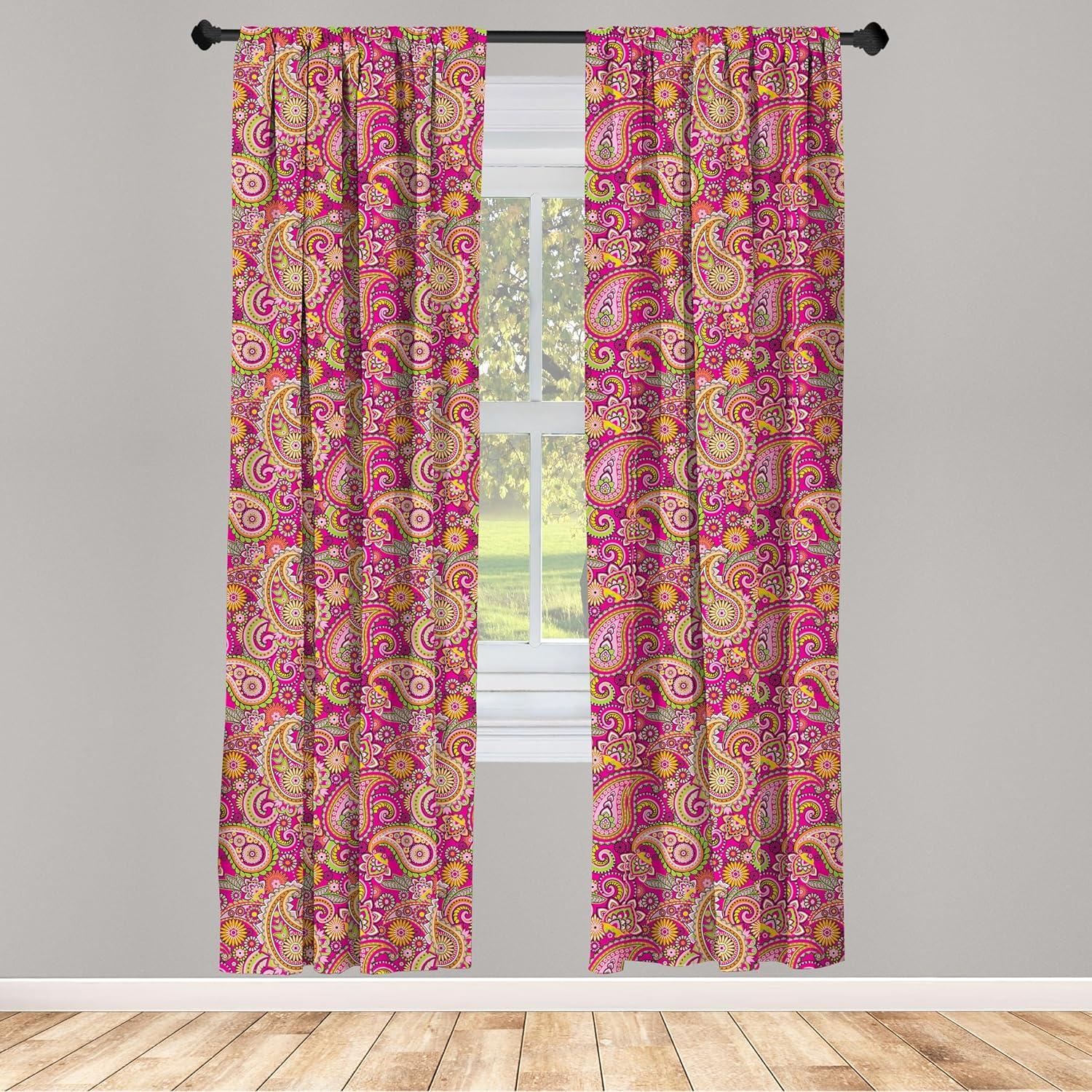 imageAmbesonne Hippie Curtains Bohemian Flourish Violet Blossom Lotus Folk Window Treatments 2 Panel Set for Living Room Bedroom Pair of 28 x 95 Pink Orange