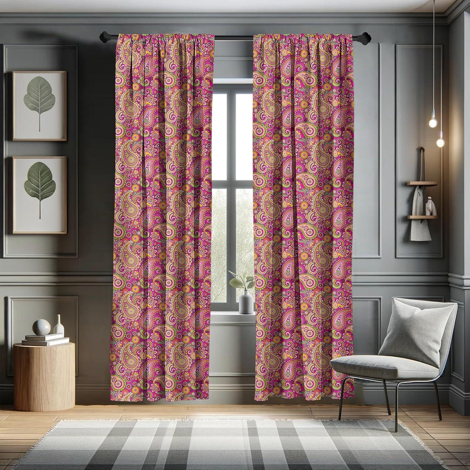 imageAmbesonne Hippie Curtains Bohemian Flourish Violet Blossom Lotus Folk Window Treatments 2 Panel Set for Living Room Bedroom Pair of 28 x 95 Pink Orange