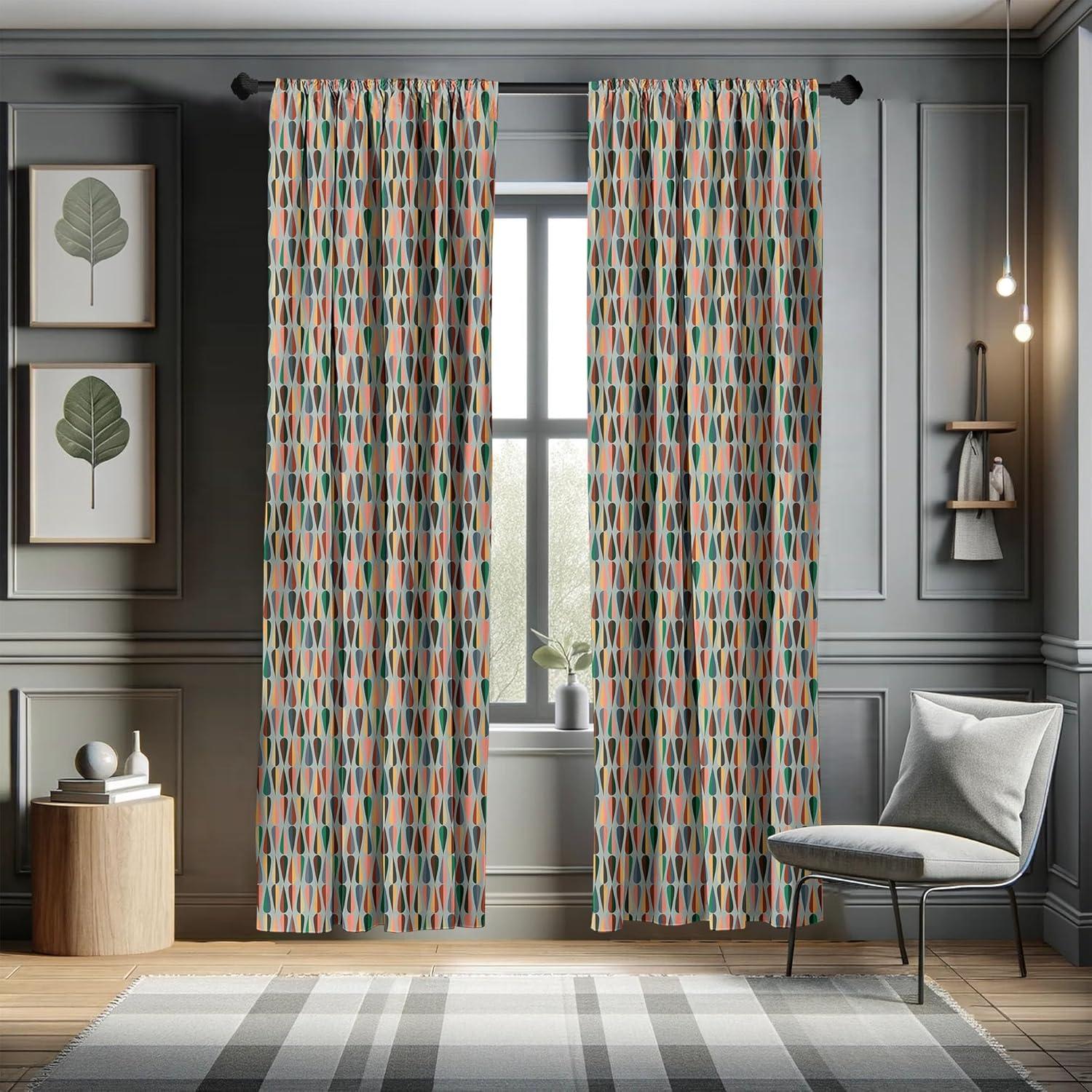 imageAmbesonne Mid Century Window Curtains Simple 2 Colored Drop Shapes Abstract Symmetrical Grid Greyscale Background Lightweight Decor 2Panel Set with Rod Pocket Pair of  28 x 63 Teal Pink