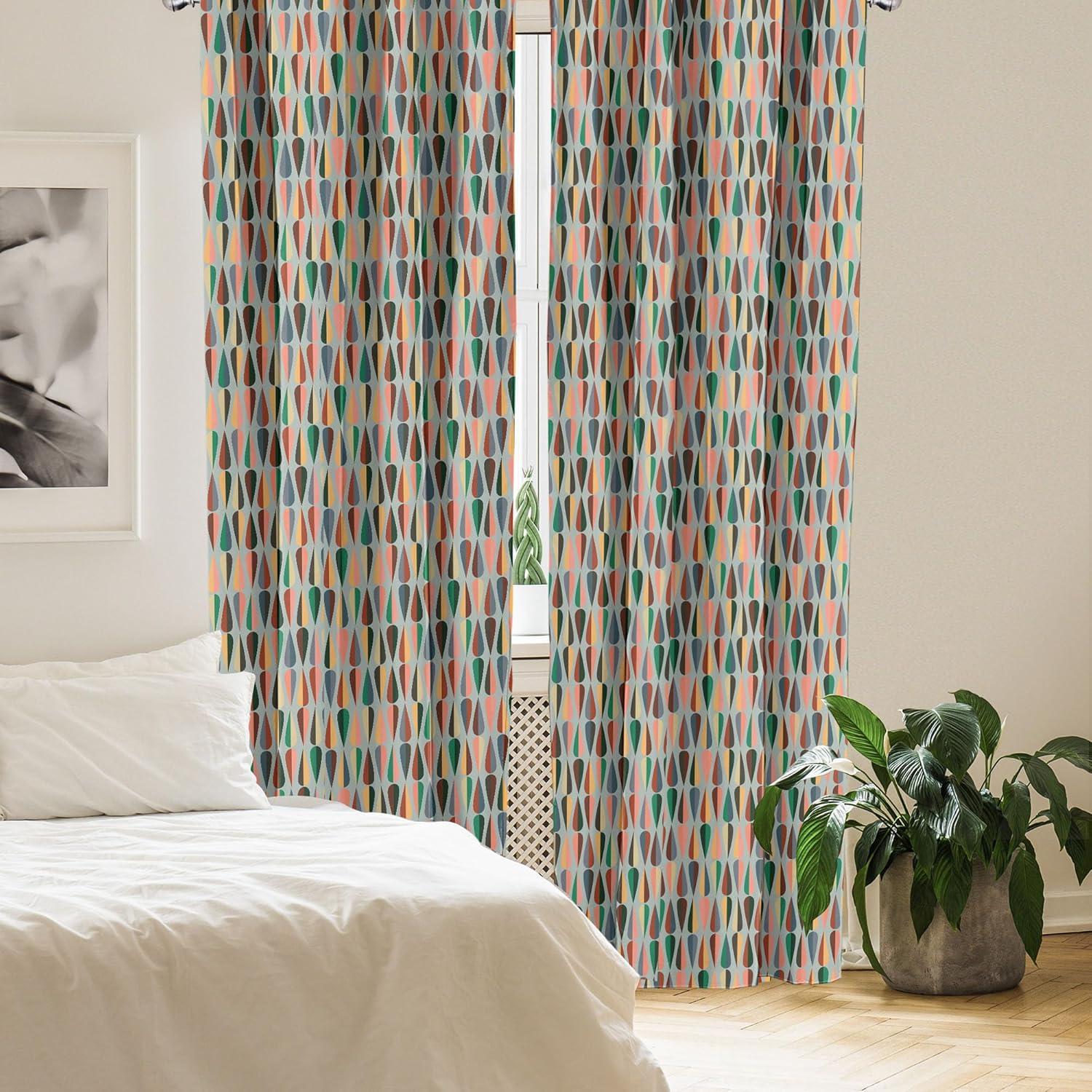 imageAmbesonne Mid Century Window Curtains Simple 2 Colored Drop Shapes Abstract Symmetrical Grid Greyscale Background Lightweight Decor 2Panel Set with Rod Pocket Pair of  28 x 63 Teal Pink