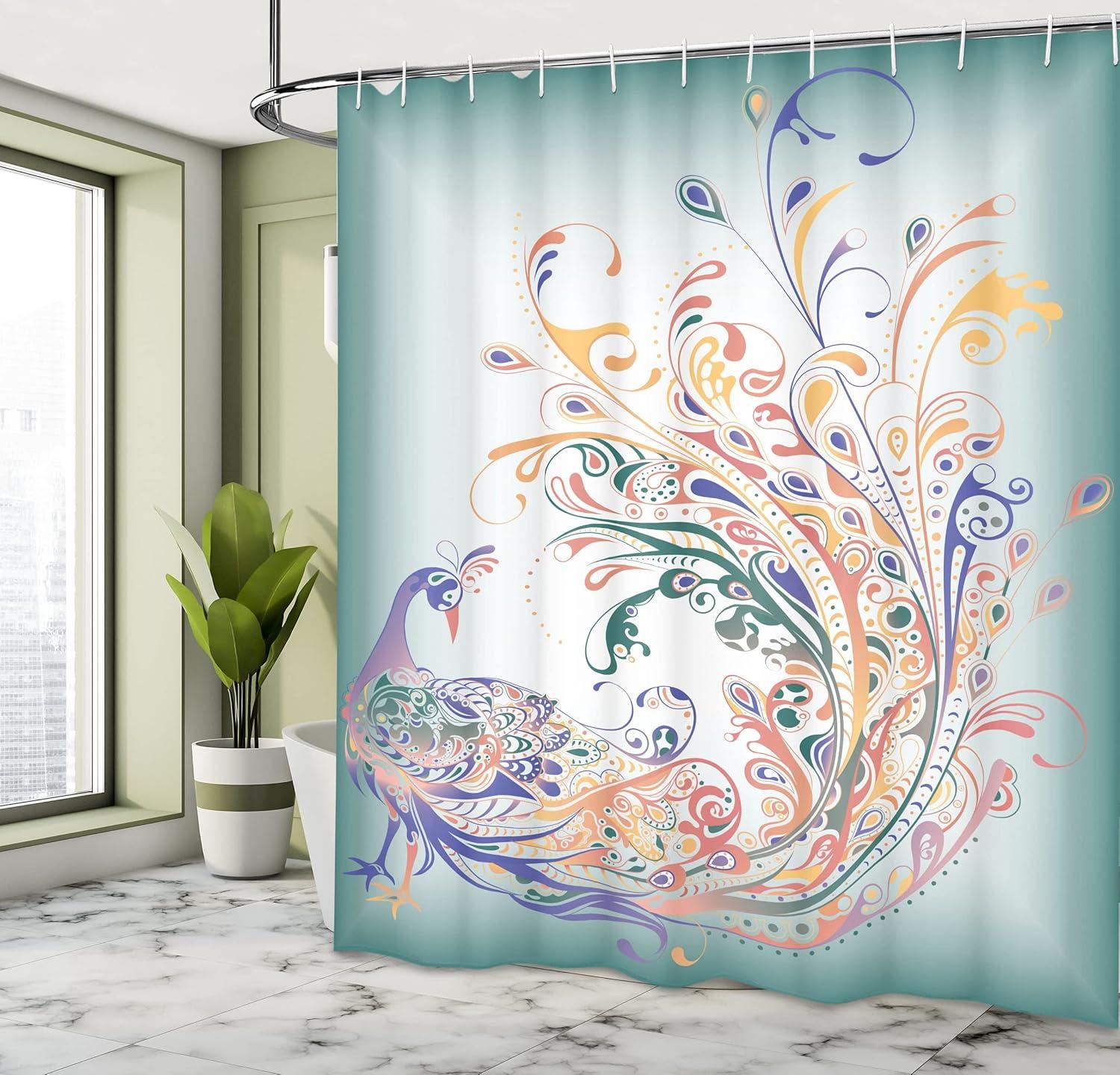 imageAmbesonne Modern Shower Curtain Skyline of Seou South Korea Cityscape with Buildings Skyscrapers Urban View at Night Cloth Fabric Bathroom Decor Set with Hooks 69 W x 75 L IndigoPale Petrol