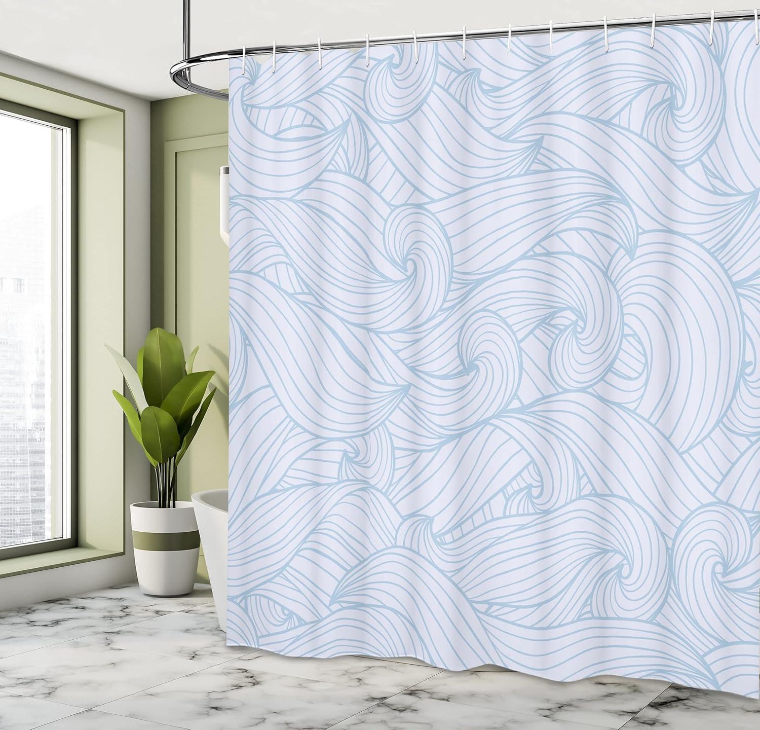 imageAmbesonne Modern Shower Curtain Skyline of Seou South Korea Cityscape with Buildings Skyscrapers Urban View at Night Cloth Fabric Bathroom Decor Set with Hooks 69 W x 75 L IndigoPale Blue