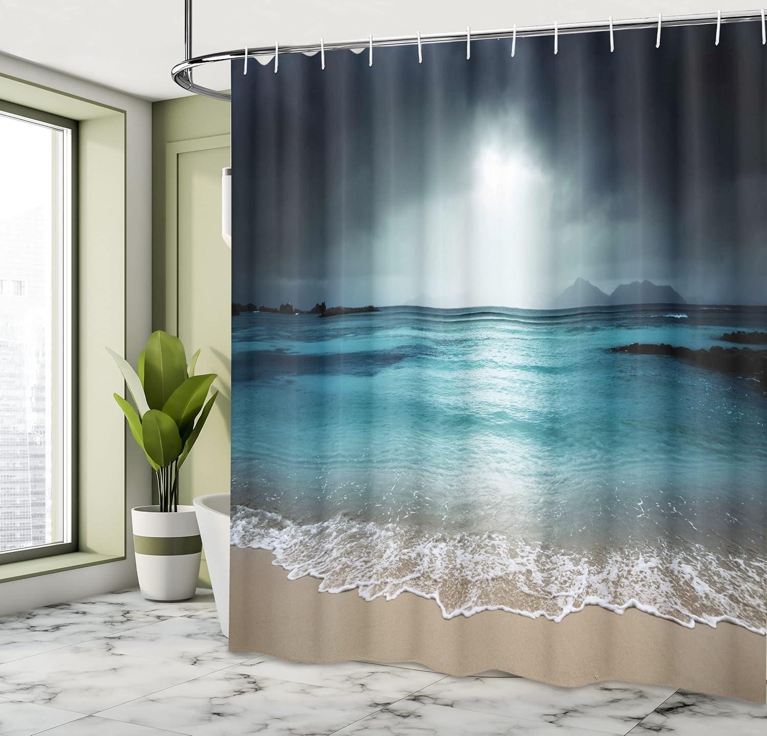 imageAmbesonne Modern Shower Curtain Skyline of Seou South Korea Cityscape with Buildings Skyscrapers Urban View at Night Cloth Fabric Bathroom Decor Set with Hooks 69 W x 75 L IndigoBlue Petrol