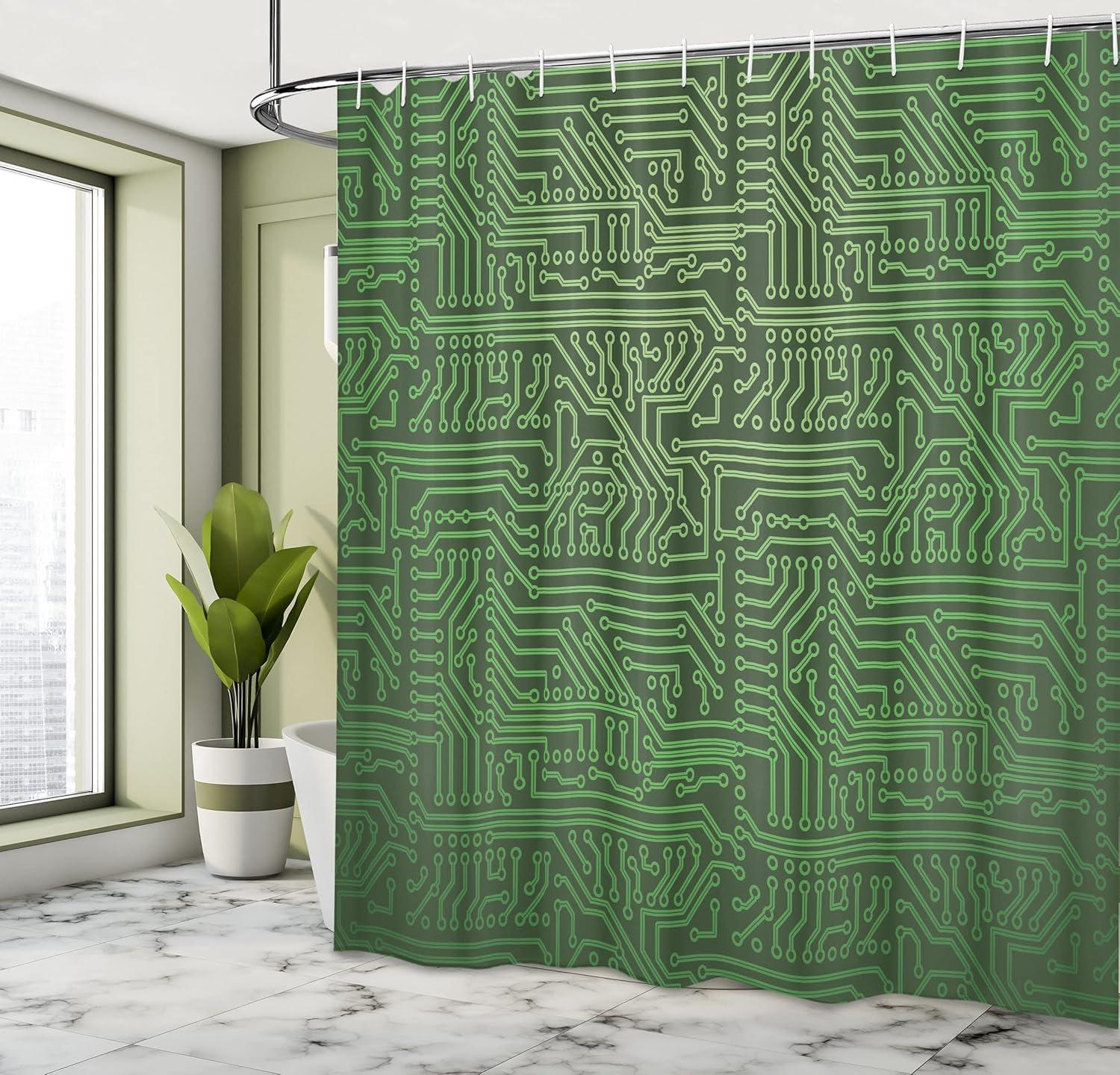 imageAmbesonne Modern Shower Curtain Skyline of Seou South Korea Cityscape with Buildings Skyscrapers Urban View at Night Cloth Fabric Bathroom Decor Set with Hooks 69 W x 75 L IndigoFern Green