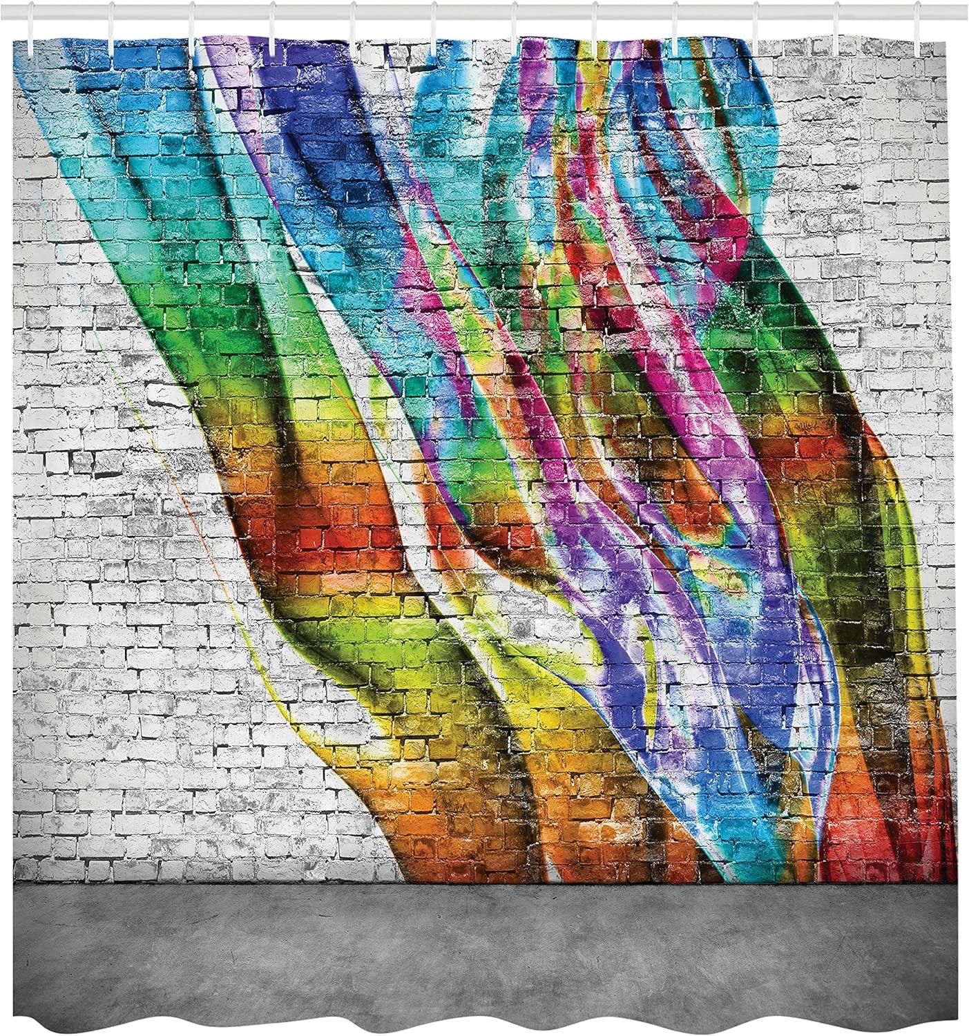 imageAmbesonne Modern Shower Curtain Skyline of Seou South Korea Cityscape with Buildings Skyscrapers Urban View at Night Cloth Fabric Bathroom Decor Set with Hooks 69 W x 75 L IndigoRainbow Colors