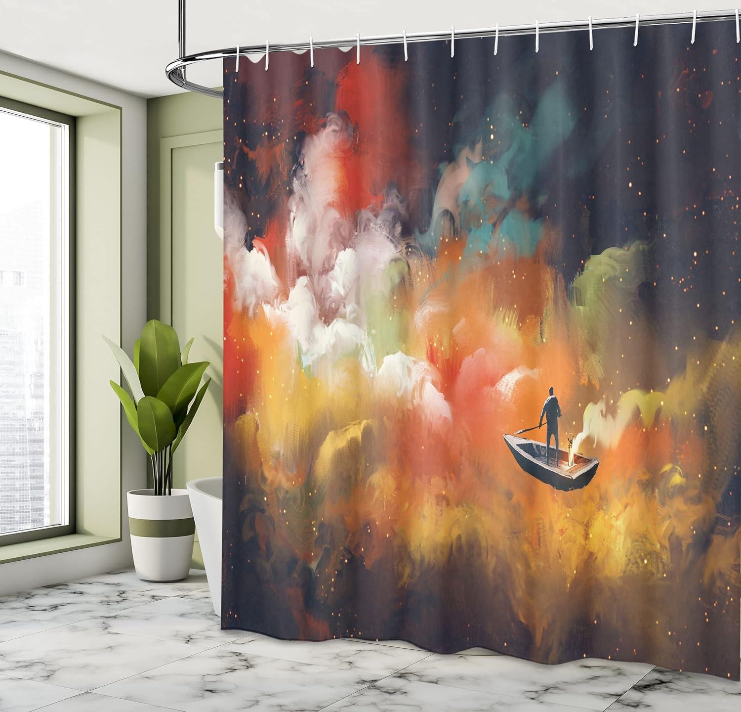 imageAmbesonne Modern Shower Curtain Skyline of Seou South Korea Cityscape with Buildings Skyscrapers Urban View at Night Cloth Fabric Bathroom Decor Set with Hooks 69 W x 75 L IndigoNight Blue