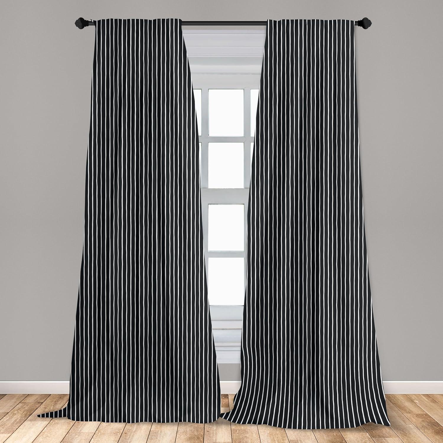 imageAmbesonne Pinstripe Window Curtains Monochrome Black and White Design White Thin Uneven Lines on Dark Backdrop Lightweight Decor 2Panel Set with Rod Pocket Pair of 28 x 95 Black White