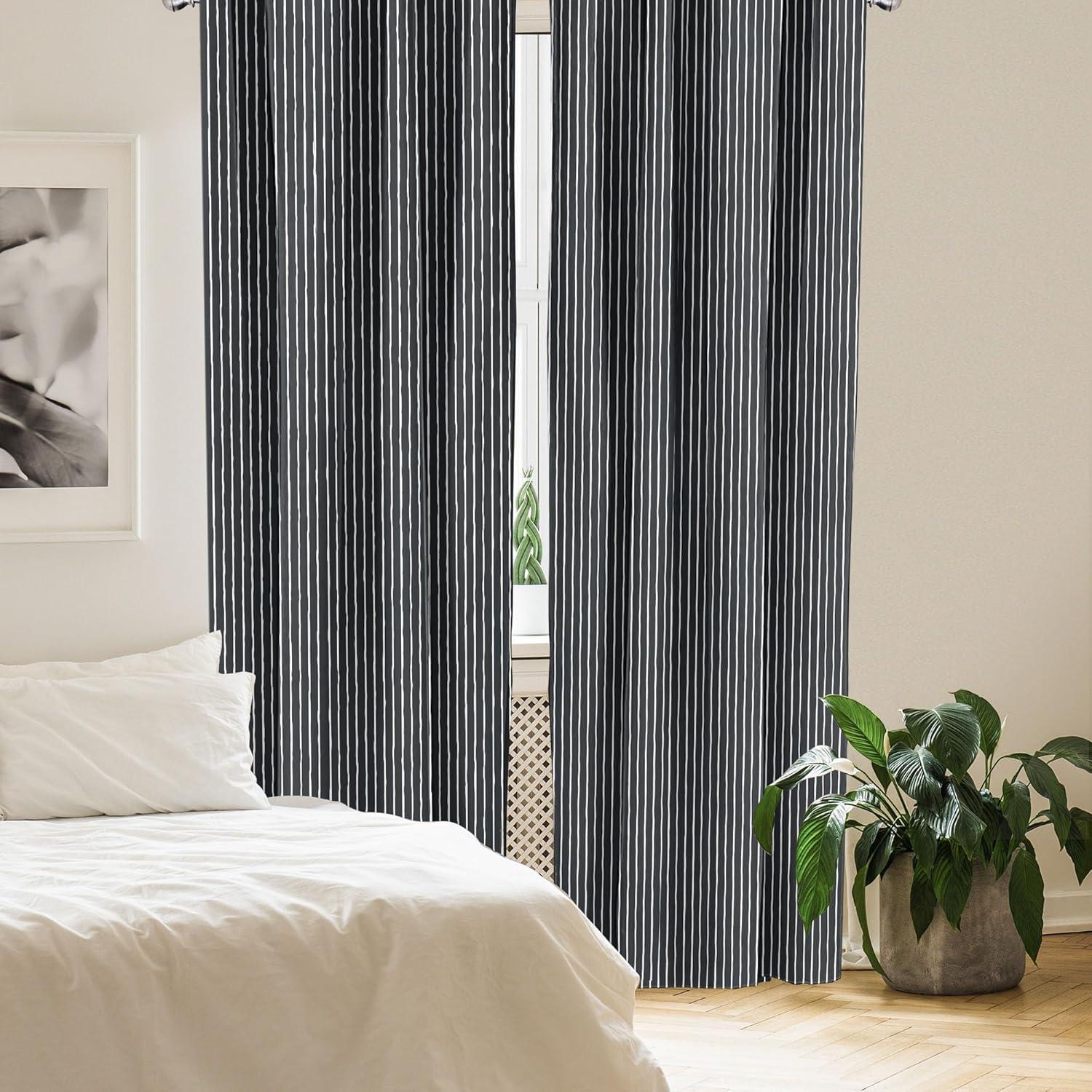 imageAmbesonne Pinstripe Window Curtains Monochrome Black and White Design White Thin Uneven Lines on Dark Backdrop Lightweight Decor 2Panel Set with Rod Pocket Pair of 28 x 95 Black White