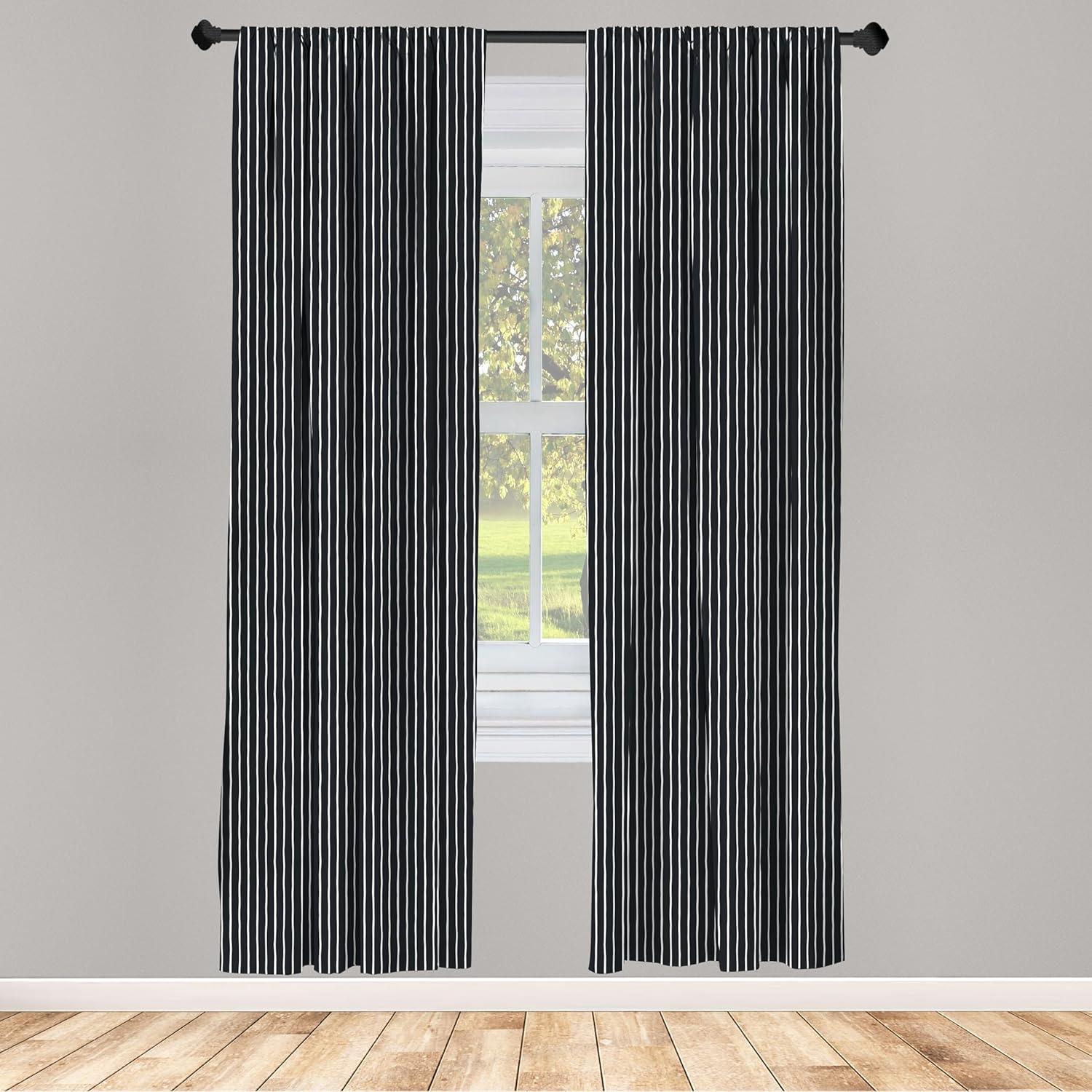 imageAmbesonne Pinstripe Window Curtains Monochrome Black and White Design White Thin Uneven Lines on Dark Backdrop Lightweight Decor 2Panel Set with Rod Pocket Pair of 28 x 95 Black White