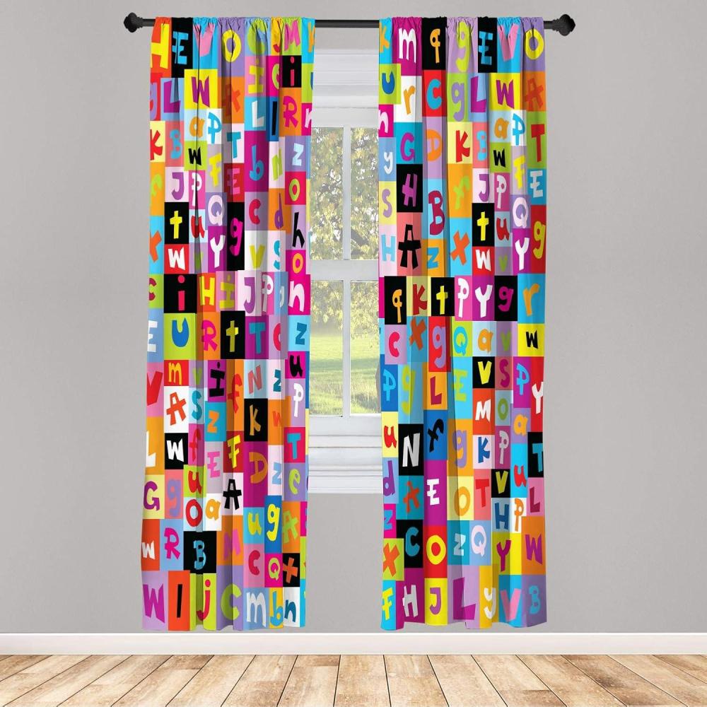 imageAmbesonne Abstract Window Curtains Colored Alphabet Letters Pattern Game Graphic Print Lightweight Decorative 2Panel Set amp Rod Pocket Pair of  28 x 63 Rainbow Colors