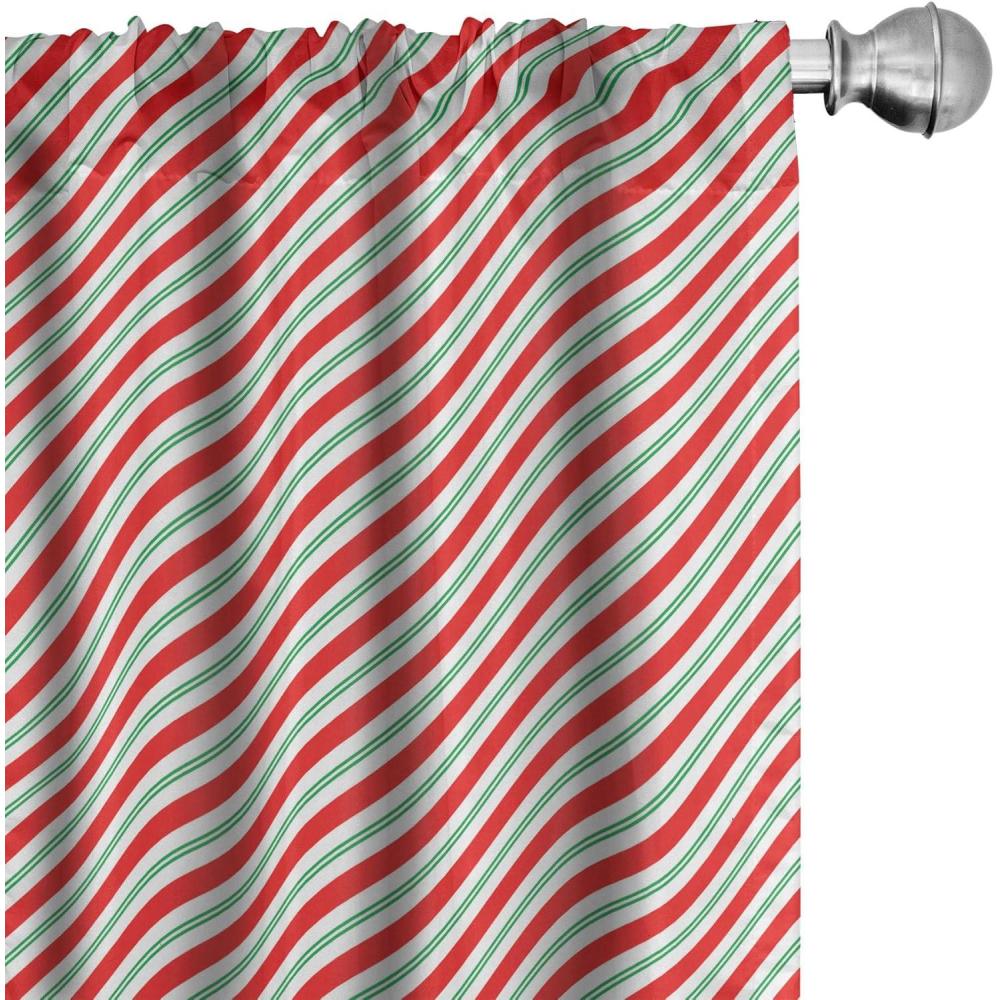 imageAmbesonne Candy Cane Window Curtains Pack of 2 Bicolor Stripes and Lines Traditional Design Seasonal Pattern Lightweight Set with Rod Pocket 4 Panels of 28 x 63 Red Fern Green White