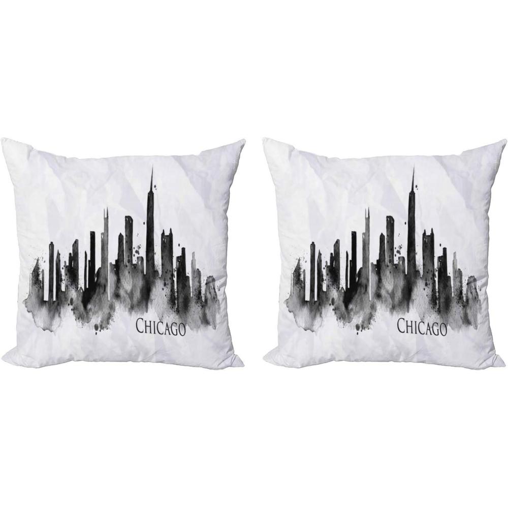 imageAmbesonne Chicago Skyline Decorative Throw Pillow Case Pack of 2 Watercolor Urban Landscape Grunge Brushstroke Effects Murky Image Couch Bedroom Living Room Cushion Cover 18 Black Charcoal Grey20