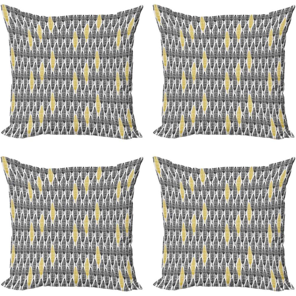 imageAmbesonne Feather Decorative Throw Pillow Case Pack of 4 Hand Drawn Repeating Pattern Ornate Feathers Style Cushion Cover for Couch Living Room Car 18 Black White Mustard16