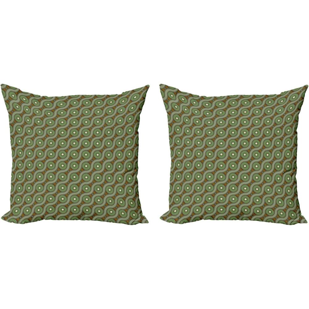 imageAmbesonne Geometric Decorative Throw Pillow Case Pack of 2 Abstract Crisscrossing Wavy Linked Lines Circles Round Pixel Art Couch Bedroom Living Room Cushion Cover 20 Fern Green Reseda16 x 16 Pack of 2