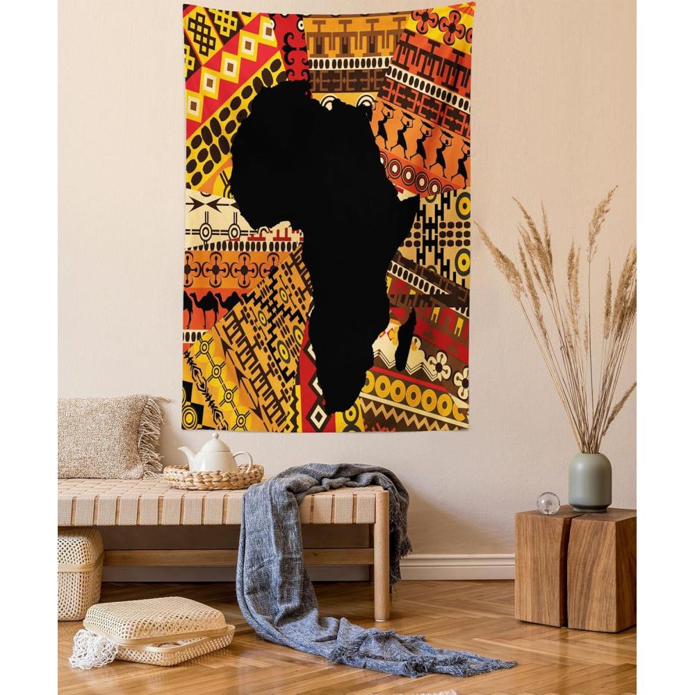imageAmbesonne Geometric Tapestry Diamond and Triangle Diagonal Shaped Symmetric Folk Pattern Wall Hanging for Bedroom Living Room Dorm Decor 60 X 80 Black WhiteBlack and Orange