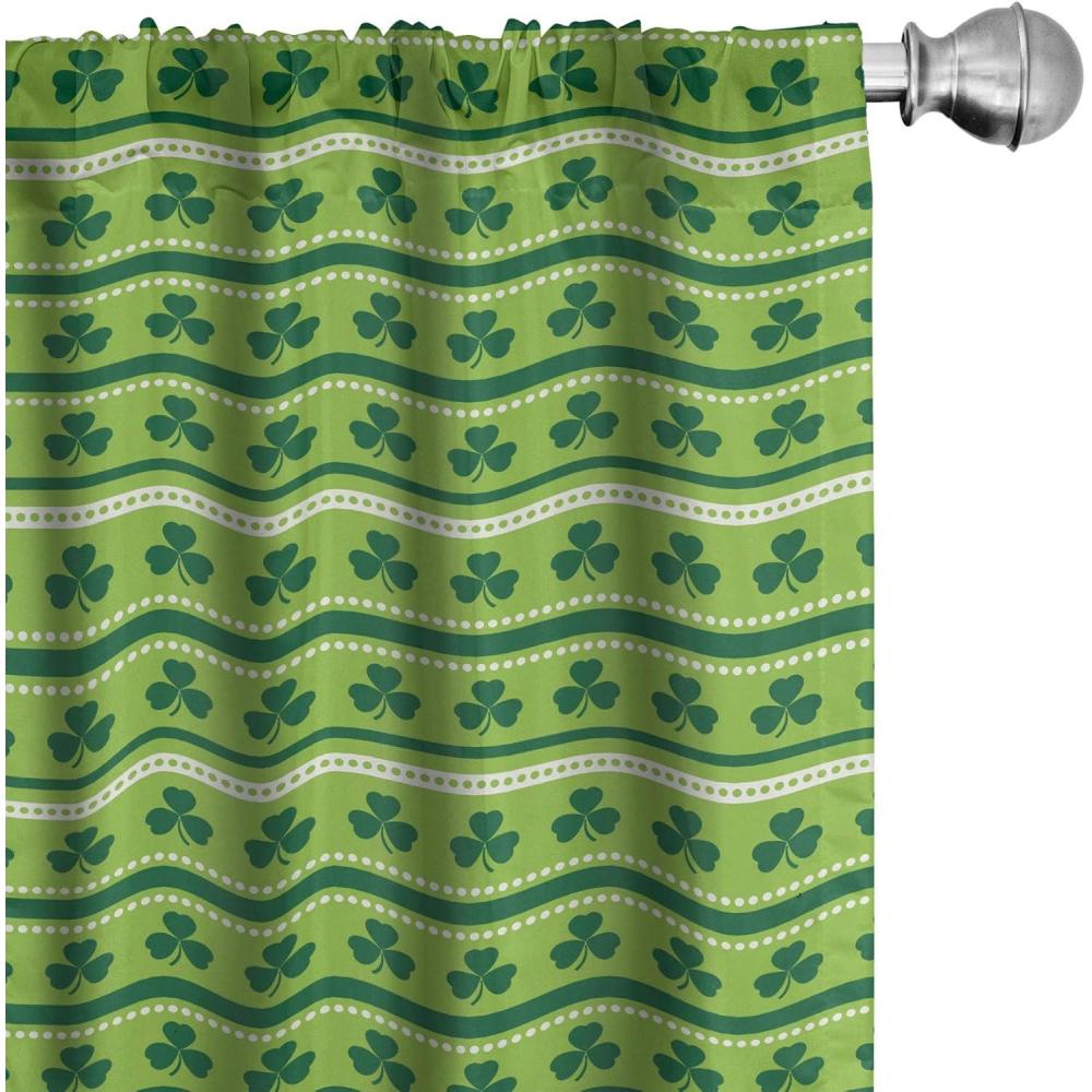 imageAmbesonne Green Window Curtains Traditional Irish Pattern Clovers Happy St Patricks Day Theme Lightweight Decor 2Panel Set with Rod Pocket Pair of 28 x 63 Lime Green