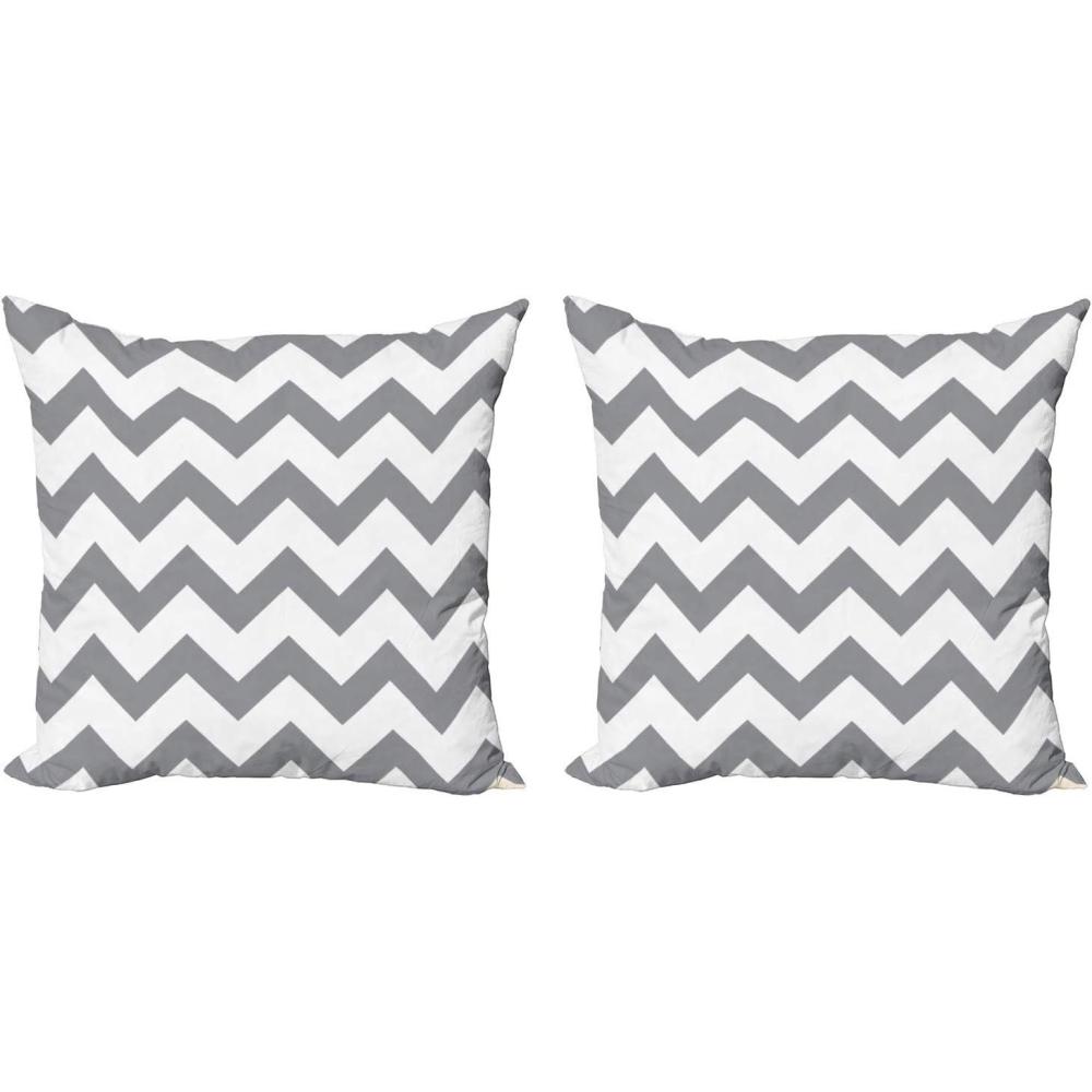 imageAmbesonne Grey Throw Pillow Cushion Cover Pack of 2 Chevron Pattern Classic Geometrical Horizontal Zig Zag Stripes Retro Artwork Zippered DoubleSide Digital Print Decor 16 Grey White