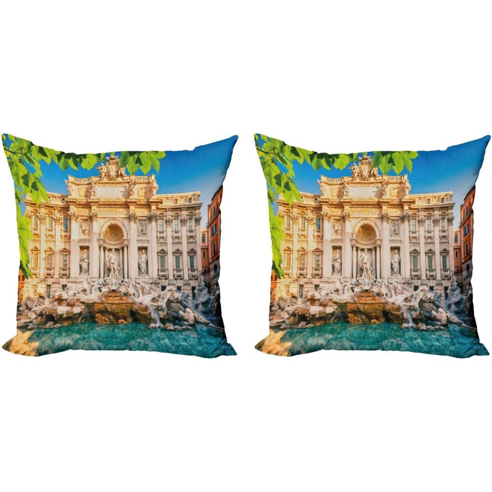 imageAmbesonne Italy Decorative Throw Pillow Case Pack of 2 Fountain Di Trevi Famous Travel Destination Tourist Attraction European Landmark Couch Bedroom Living Room Cushion Cover 16 Multicolor16 x 16 Pack of 2