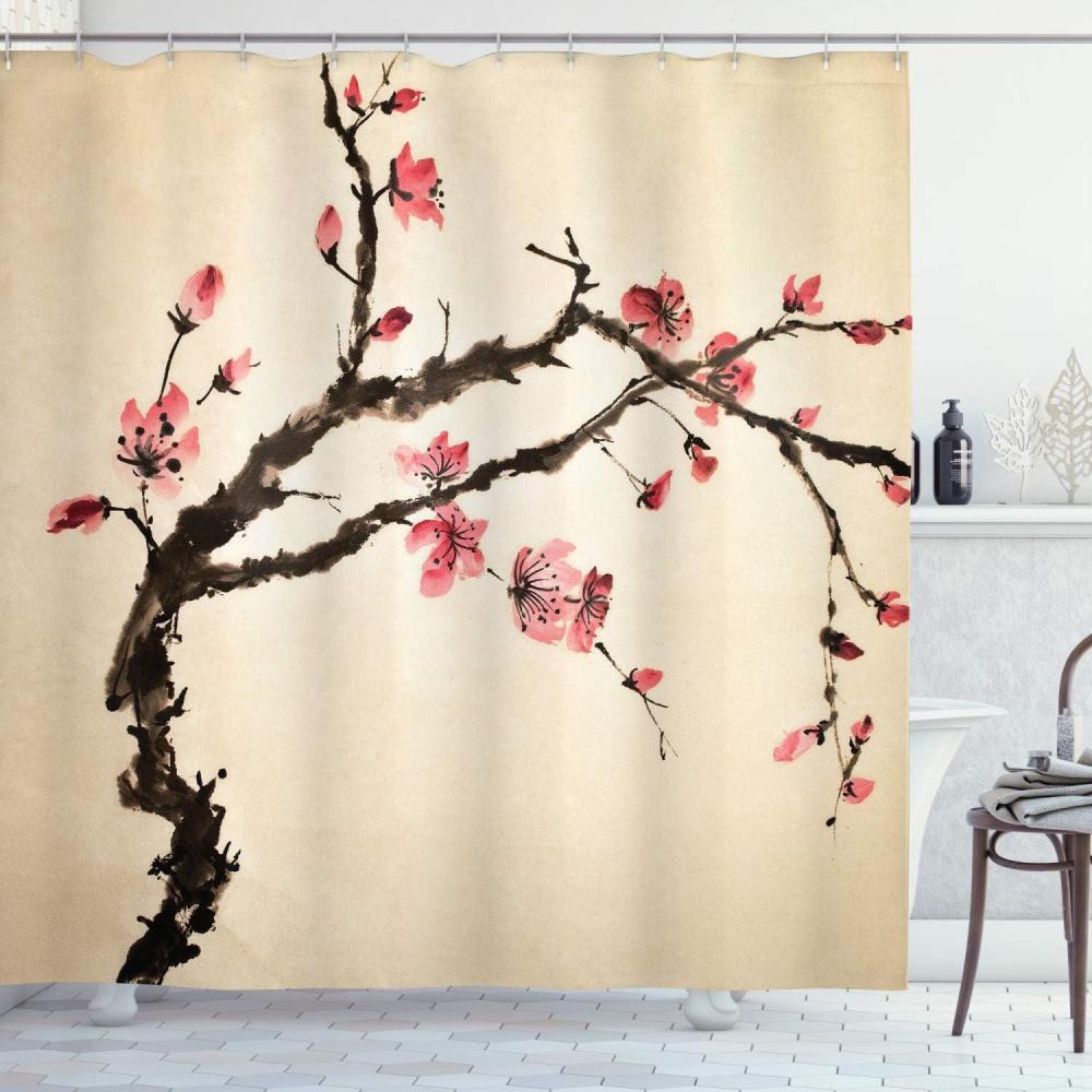 imageAmbesonne Modern Shower Curtain Skyline of Seou South Korea Cityscape with Buildings Skyscrapers Urban View at Night Cloth Fabric Bathroom Decor Set with Hooks 69 W x 75 L IndigoBrown Pink