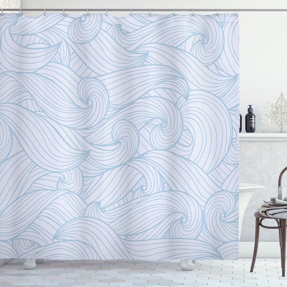 imageAmbesonne Modern Shower Curtain Skyline of Seou South Korea Cityscape with Buildings Skyscrapers Urban View at Night Cloth Fabric Bathroom Decor Set with Hooks 69 W x 75 L IndigoPale Blue