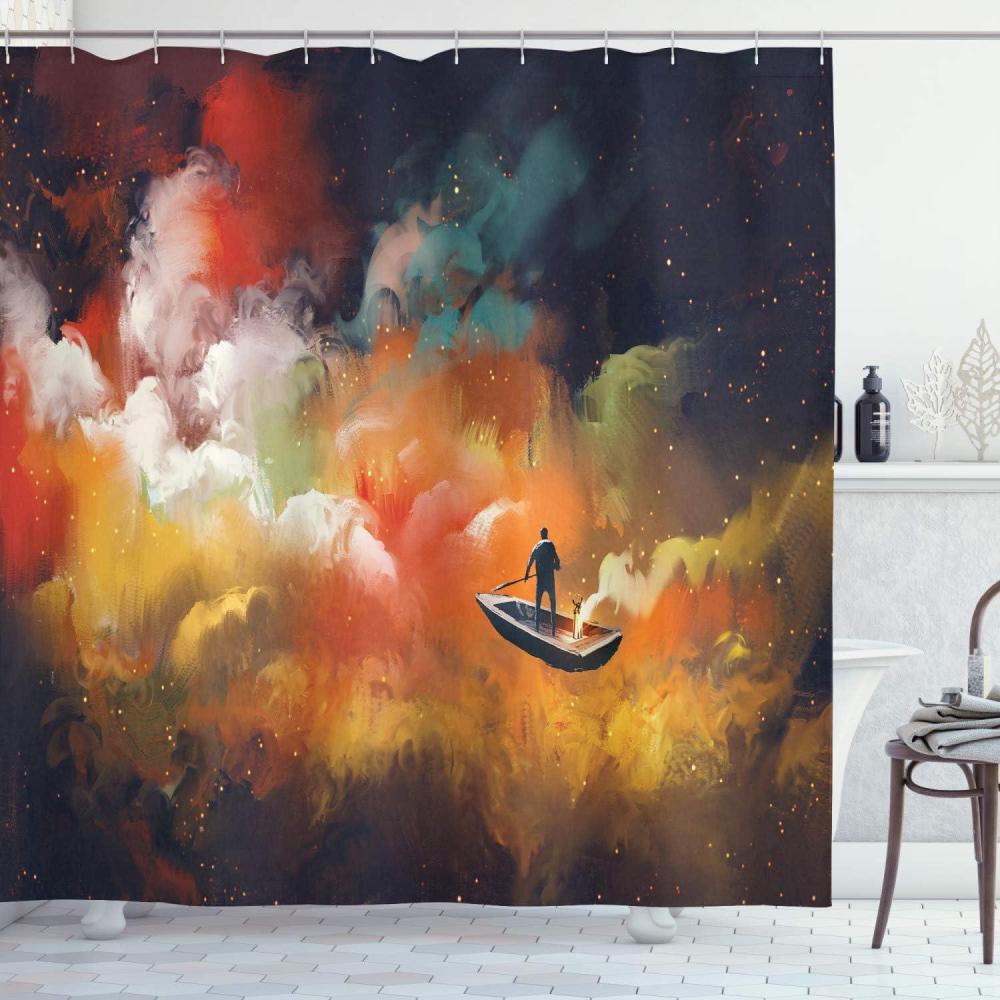 imageAmbesonne Modern Shower Curtain Skyline of Seou South Korea Cityscape with Buildings Skyscrapers Urban View at Night Cloth Fabric Bathroom Decor Set with Hooks 69 W x 75 L IndigoNight Blue
