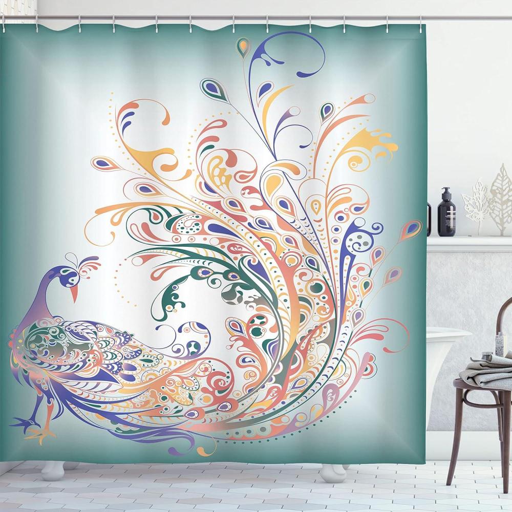 imageAmbesonne Modern Shower Curtain Skyline of Seou South Korea Cityscape with Buildings Skyscrapers Urban View at Night Cloth Fabric Bathroom Decor Set with Hooks 69 W x 75 L IndigoPale Petrol