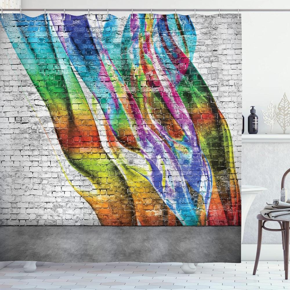 imageAmbesonne Modern Shower Curtain Skyline of Seou South Korea Cityscape with Buildings Skyscrapers Urban View at Night Cloth Fabric Bathroom Decor Set with Hooks 69 W x 75 L IndigoRainbow Colors