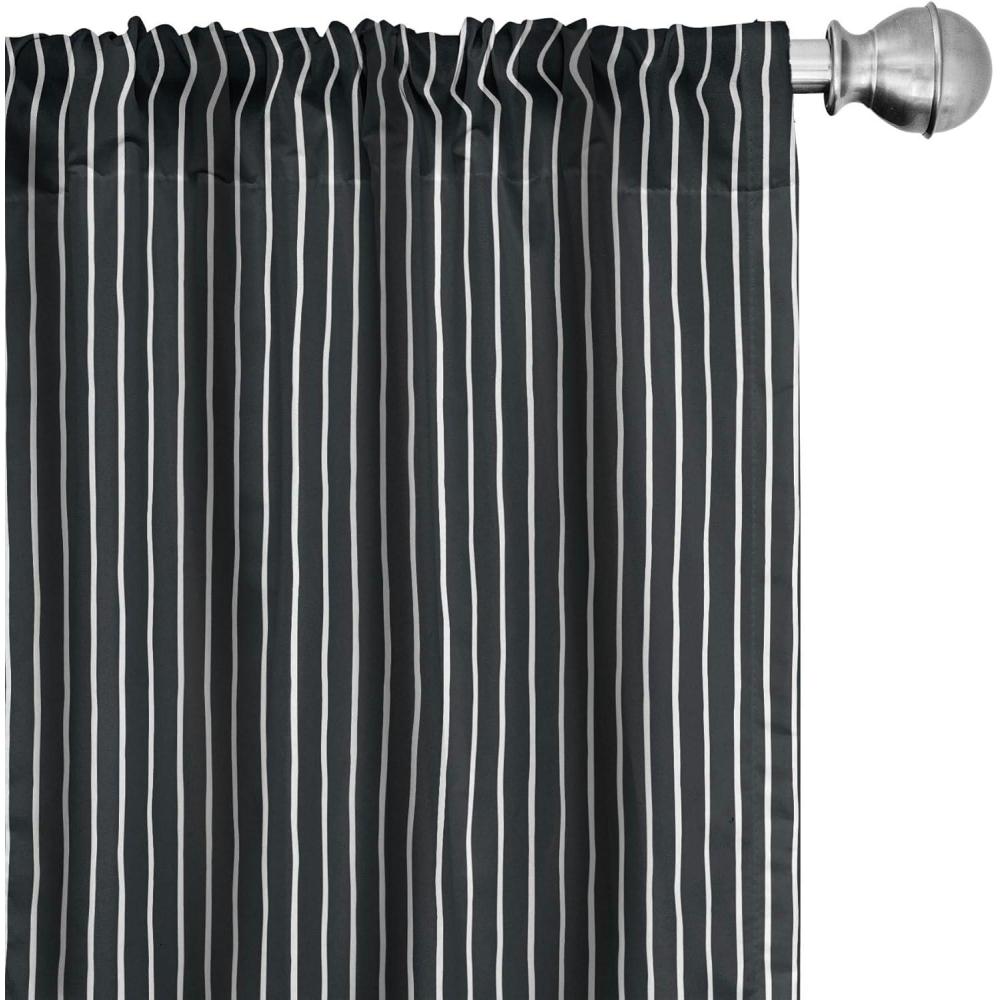 imageAmbesonne Pinstripe Window Curtains Monochrome Black and White Design White Thin Uneven Lines on Dark Backdrop Lightweight Decor 2Panel Set with Rod Pocket Pair of 28 x 95 Black White