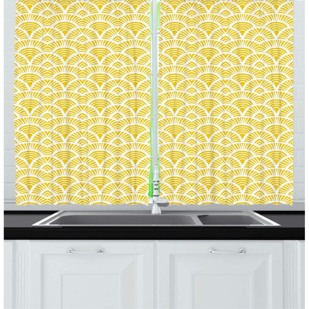 imageAmbesonne Wine Kitchen Curtains Abstract Wine Glasses Silhouettes with Dots Alcohol Drink Modern Window Drapes 2 Panel Set for Kitchen Cafe Decor 55 x 39 Black GreyCream Yellow