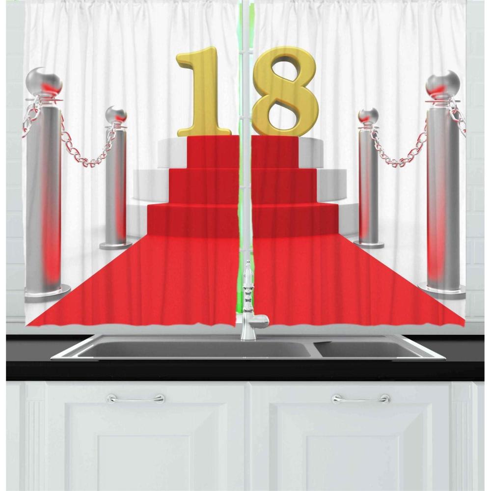 imageAmbesonne Wine Kitchen Curtains Abstract Wine Glasses Silhouettes with Dots Alcohol Drink Modern Window Drapes 2 Panel Set for Kitchen Cafe Decor 55 x 39 Black GreyRed Grey and White