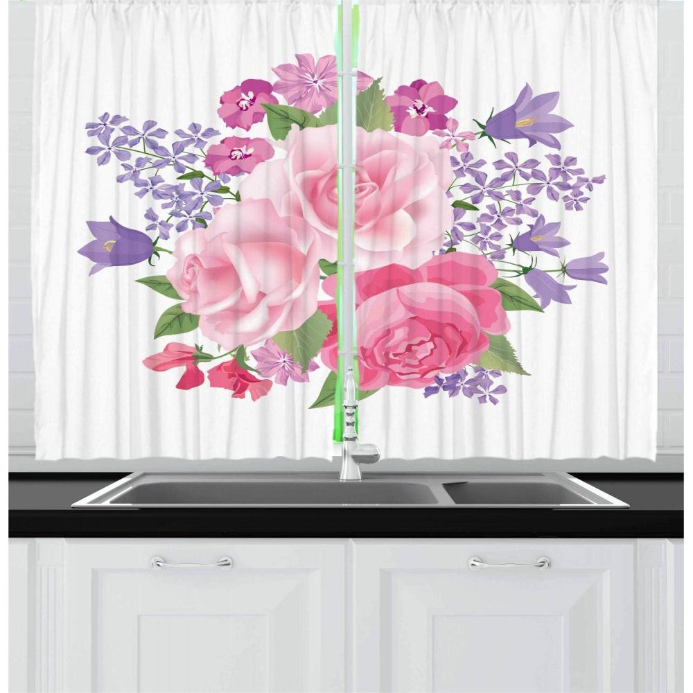 imageAmbesonne Wine Kitchen Curtains Abstract Wine Glasses Silhouettes with Dots Alcohol Drink Modern Window Drapes 2 Panel Set for Kitchen Cafe Decor 55 x 39 Black GreyPink Lavender Green