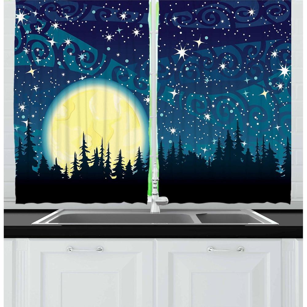 imageAmbesonne Wine Kitchen Curtains Abstract Wine Glasses Silhouettes with Dots Alcohol Drink Modern Window Drapes 2 Panel Set for Kitchen Cafe Decor 55 x 39 Black GreyDark Blue Cream Black