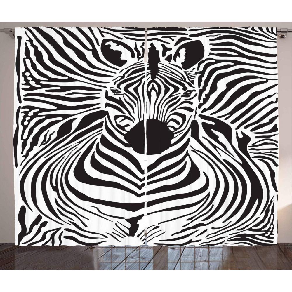 imageAmbesonne Zebra Print Curtains Illustration Pattern Zebras Skins Background Blended Over Zebra Body Heads Living Room Bedroom Window Drapes 2 Panel Set 108 X 84 Black Off White