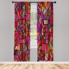 Ambesonne Abstract Window Curtains, Mosaic Style Stained Glass Fractal Colorful Geometric Triangle Forms Image, Lightweight Decorative 2-Panel Set & Rod Pocket, Pair of – 28″ x 84″, Red Ruby