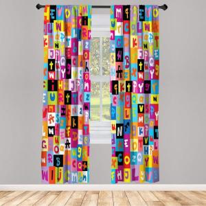 Ambesonne Abstract Window Curtains, Colored Alphabet Letters Pattern Game Graphic Print, Lightweight Decorative 2-Panel Set & Rod Pocket, Pair of – 28″ x 63″, Rainbow Colors