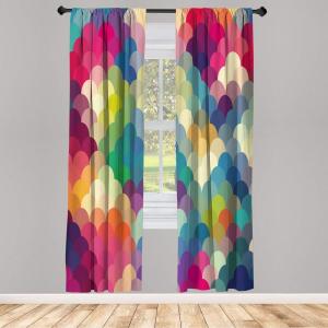 Ambesonne Abstract Window Curtains, Colorful Retro Style Scales Inspired Wave Pattern Overlapping Circles Dots Tile, Lightweight Decorative 2-Panel Set & Rod Pocket, Pair of – 28″ x 84″, Magenta Pink