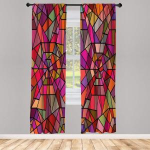 Ambesonne Abstract Window Curtains, Mosaic Style Stained Glass Fractal Colorful Geometric Triangle Forms Image, Lightweight Decorative 2-Panel Set & Rod Pocket, Pair of – 28″ x 84″, Red Ruby