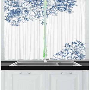 Ambesonne Anemone Flower Kitchen Curtains, Shabby Form Spring Pattern Blossoming Bridal Bouquets Romantic, Window Drapes 2 Panel Set for Kitchen Cafe Decor, 55″ x 39″, Baby Pink Lilac Purple(Cobalt Blue and White)