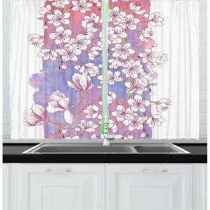 Ambesonne Anemone Flower Kitchen Curtains, Shabby Form Spring Pattern Blossoming Bridal Bouquets Romantic, Window Drapes 2 Panel Set for Kitchen Cafe Decor, 55″ x 39″, Baby Pink Lilac Purple(Lavender Pink and Green)